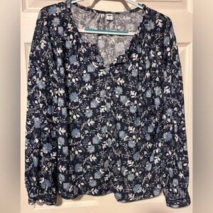 Old Navy Navy and White Floral Blouse
